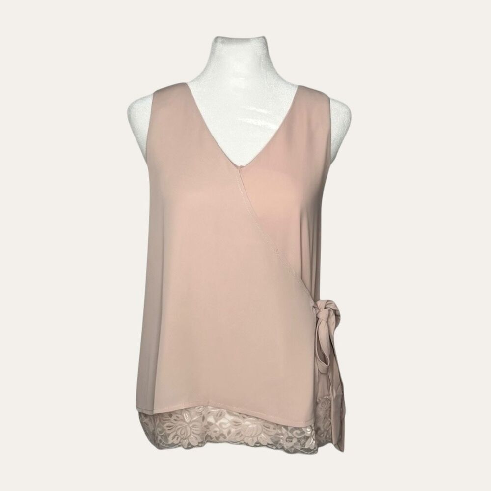 NWT-Listicle Blush Pink Lace-Hem Wrap Top- Size Large
